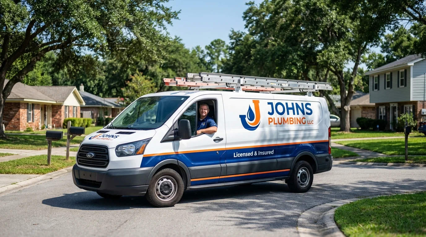 Johns Plumbing LLC service van in Haverhill, NH