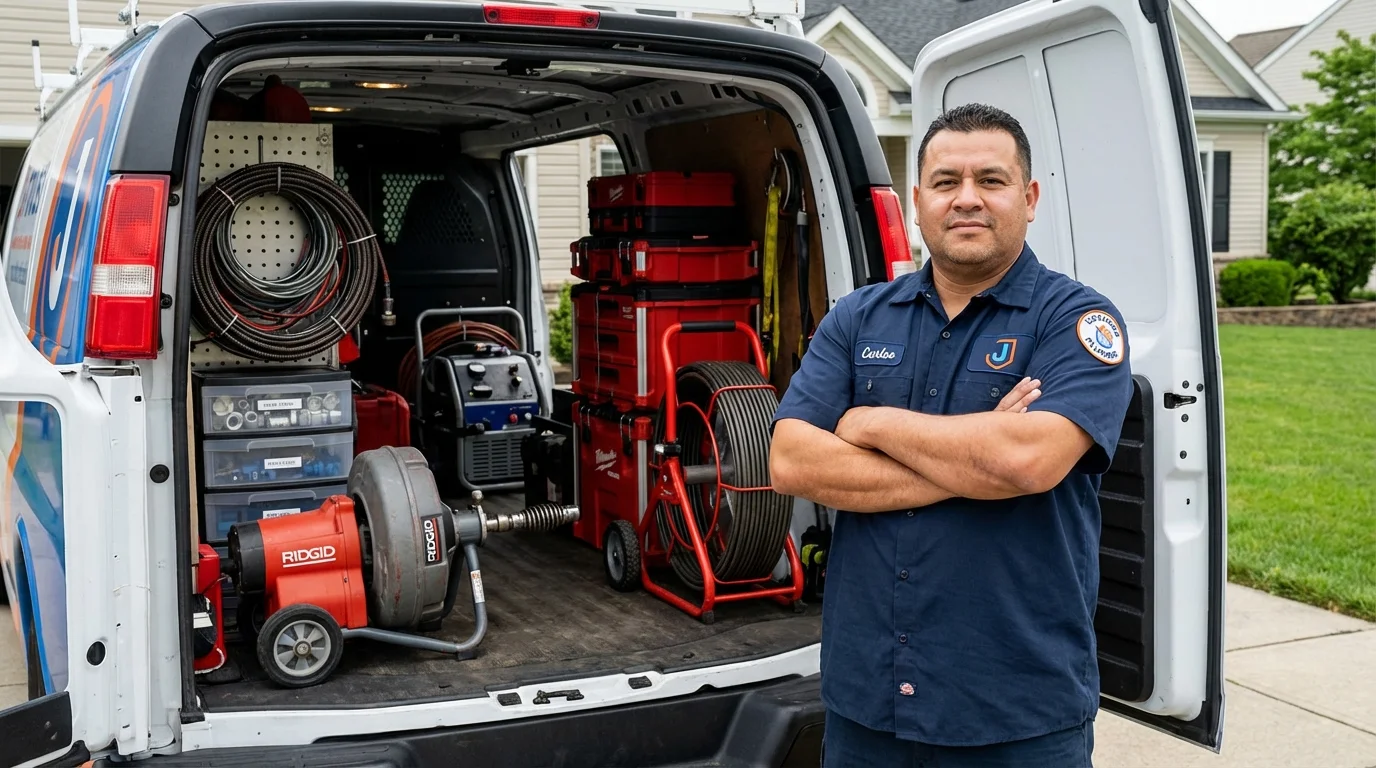 Professional drain cleaning equipment and Johns Plumbing LLC plumber in Haverhill
