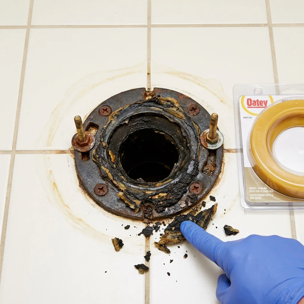 Failed wax ring showing water seepage at the base of a toilet in a Haverhill, NH home