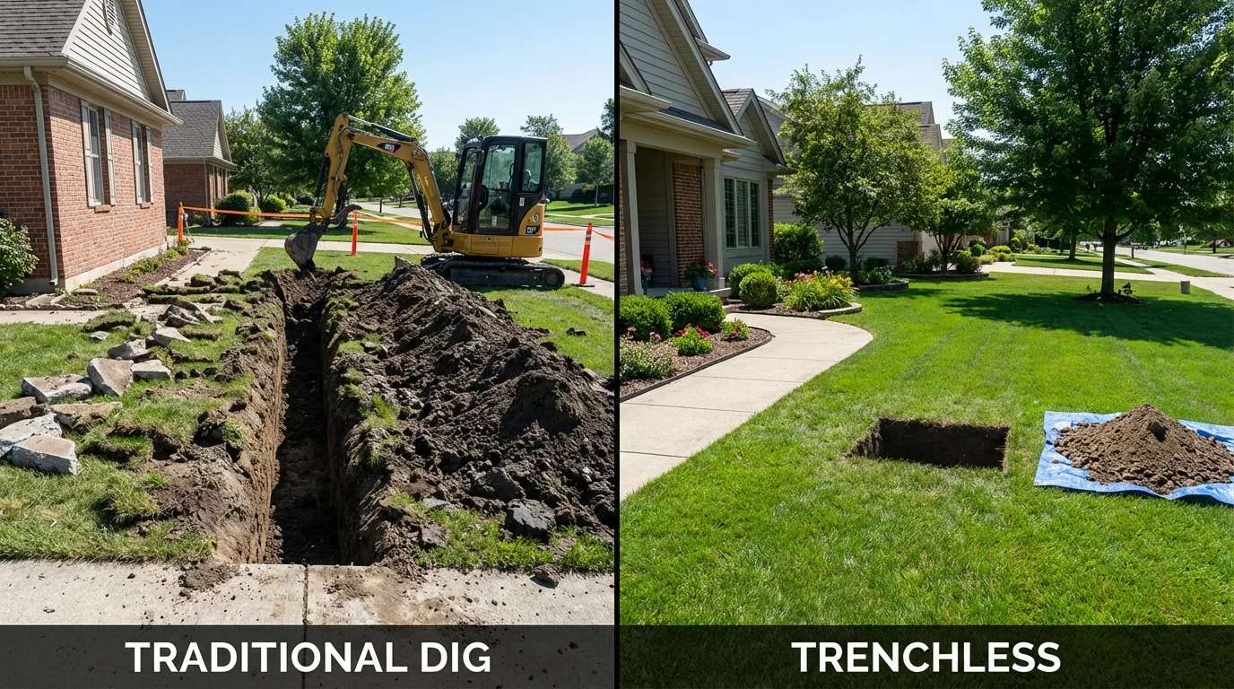 Trenchless sewer repair with minimal yard damage versus traditional excavation in Haverhill, NH